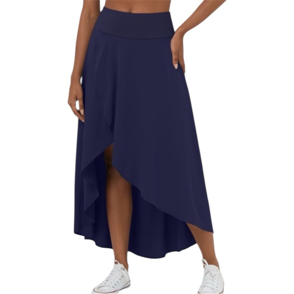HALARA Navy Blue Asymmetrical Midi Skirt